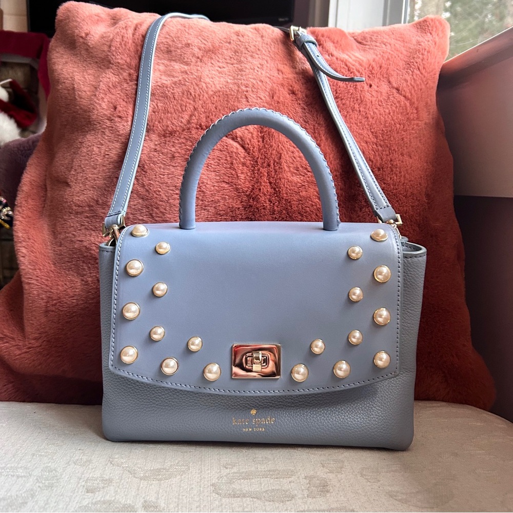 Kate Spade Serrano Place Pearl Shonna Baby Blue Leather Turnlock Flap Crossbody - Picture 2 of 13